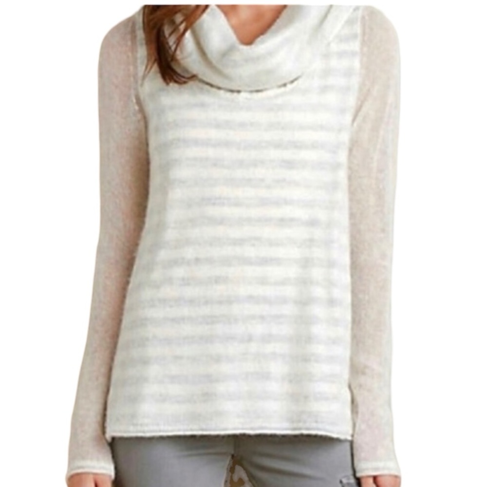 Anthropologie Moth Gray Cream Double Layer Cowl Neck Alpaca Wool Sweater